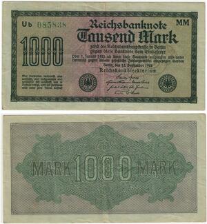 R0977 Germany Banknote Inflation 1000 Mark 1922 AU-> Make Offer