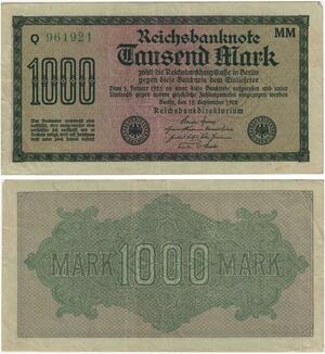 R0983 Germany Banknote Inflation 1000 Mark 1922 AU- -> Make Offer