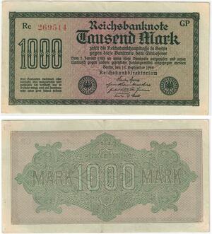 R0984 Germany Banknote Inflation 1000 Mark 1922 AU -> Make Offer
