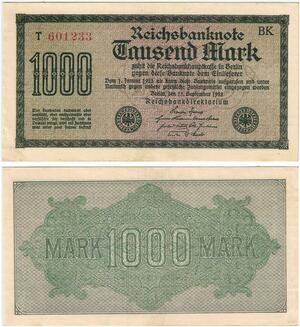 R0985 Germany Banknote Inflation 1000 Mark 1922 UNC -> Make Offer