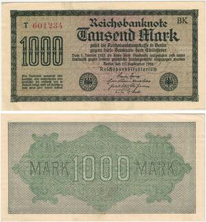 R0986 Germany Banknote Inflation 1000 Mark 1922 UNC -> Make Offer