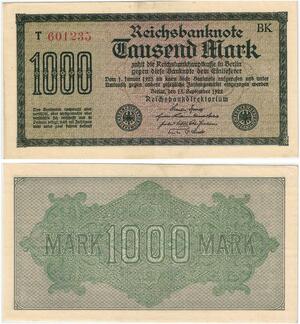 R0987 Germany Banknote Inflation 1000 Mark 1922 UNC -> Make Offer