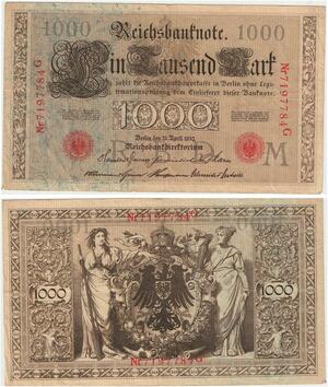 R0998 Germany Banknote 1000 Mark 1910 AU -> Make Offer