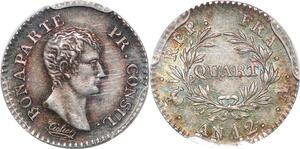 R1020 Rare France 1/4 Franc Napoléon Premier Consul an 12 A PCGS MS63