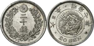 O24 Finest !!! Japon 20 Sen Mutsuhito 1874 PCGS MS66 Silver - Make offer