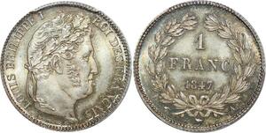 O31 France Rarissime 1 Franc Louis-Philippe 1847 A Paris PCGS MS66+++