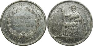 O675 Indochina 1 Piastre 1906 A Paris Argent Silver