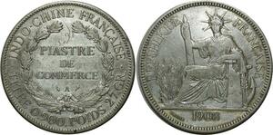 O677 Indochina 1 Piastre 1908 A Paris Argent Silver