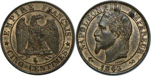 O892 France Tres Rare 5 Centimes Napoléon III 1863 K Bordeaux SPL PCGS MS63 ->F offre