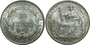 O922 Scarce !! Indochina 10 Centimes 1923 A Paris Argent Silver PCGS MS64