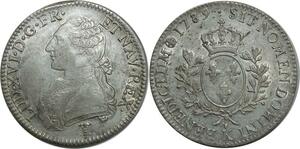 O1511 France Rare Ecu Louis XVI 1789 K Bordeaux Argent Silver PCGS AU53 SUP