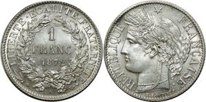 O1858 France Tres Rare !! Franc Cérès 1872 Petit A Argent Silver FDC PCGS MS64