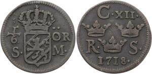 O2032 Suede Schweden 1/6 Öre Karl XII 1718 ->Make offer