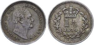 O2049 UK GB Great Britain 1 1/2 Pence William IV 1834 Silver AU !! ->Make offer