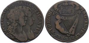 O2059 Scarce UK Irland Half Penny 1694 William & Mary ->Make offer