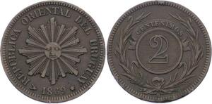 O2063 Uruguay 2 Centesimos 1869 H Birmingham ->Make offer