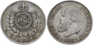 B2075 Brazil Bresil 500 Reis Pedro II 1868 Silver -&gt;Make offer