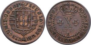 O2076 Scarce !! Brazil 10 Reis Joannes 1819 R Rio de Janeiro AU !!->M O