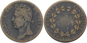 O2079 Guadeloupe 5 Centimes Charles X Colonies 1828 A Paris ->Make offer