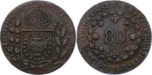 O2118 Brazil Counterfeit 80 Reis 1831 R Rio de Janeiro Pedro II KM-379