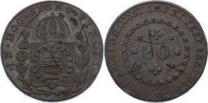 O2119 Brazil 80 Reis 1831 R Rio de Janeiro Pedro II KM-379 ->Make offer