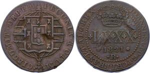 O2120 Error Brazil 80 Reis Juan VI 1821 R Rio de Janeiro Double Struck XF