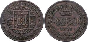 O2130 Scarce !! Brazil !! 20 Reis Joao VI 1821 Rio de Janeiro UNC ! >M offer