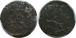 O2138 Inedit TOP POP Unique Graded Venezuela 1/4 Real 1813 Guiana PCGS AU50