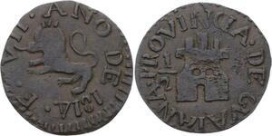 O2143 Very Rare Venezuela 1/2 Real Ferdinand VII 1814 Guayana AU !!!