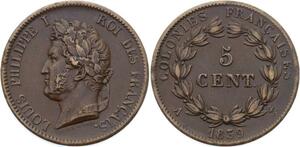O2162 Louis-Philippe 5 Centimes des Colonies Francaises Guadeloupe 1839 Paris