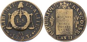 O2188 Rare Convention Sol aux balances Louis XVI Françoise An II 1793 AA Metz