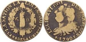 O2196 Constitution 1791-1792 6 Deniers type François Louis XVI 1792 I Limoges