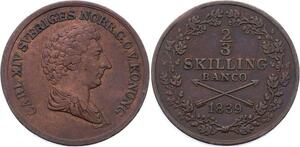 O2197 Sweden Sweden 2/3 Skilling Banco 1839 Carl XIV 1818 1844 ->Make offer