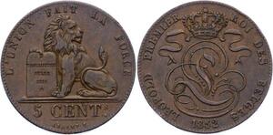 O2235 Belgique Belgium 5 Centimes Léopold I 1852 XF ++ ->Make offer