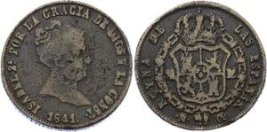 O2253 Very Rare !! Old Fake Falsa Spain 10 Reales Isabel II 1841 M Madric CL Copper