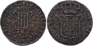 O2254 Faux d'époque Falsa Spain Catalonia 6 Quartos Isabel 1839 , Half weight