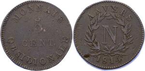O2298 Siège Anvers 5 Centimes Napoleon 3ème type V 1814 Atelier Wolschot