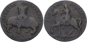 O2330 UK Warwickshire Half Penny 1Coventry Lady Godiva Elephant 1792 ->Make offer