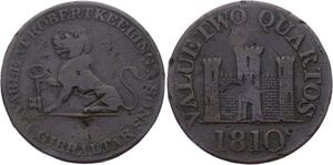 O2332 Gibraltar 2 Quartos George III King of Great Britain 1760-1820 CU 