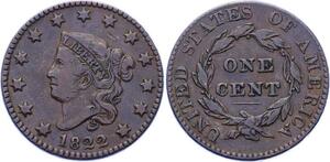 O2444 Scarce USA 1 Cent Coronet head 1822 XF !! ->Make offer