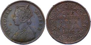 O2483 British India 1/4 Anna Victoria 1862 CH unc ->Make offer