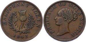 O2605 Scarce Canada Nova Scotia 1/2 Penny Victoria 1843 ->Make offer