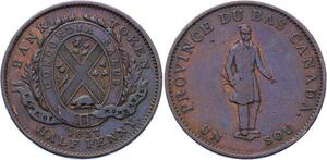 O2615 Bas Canada 1/2 Penny 1 Sou Bank of Montreal 1837 ->Make offer