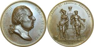 O6008 Scarce Medal Louis XVIII Andrieu France USA America 1822 Desnoyers SPL