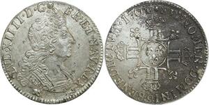 O6137 Rare France 1/4 Ecu Louis XIV 8 L 1704 9 Rennes Argent Silver TTB+ ->M offre