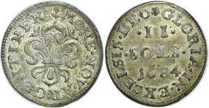 O6145 Rare France 2 Sols Louis XIV 1684 Strasbourg Argent Silver SUP ->Make offer