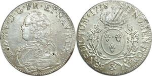O6149 Rare France Ecu Louis XV branches oliviers 1738 & Aix Argent TTB+ / SUP