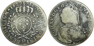 O6152 Rare France 1/2 Ecu Louis XV branches oliviers 1729 O Rioms Argent TTB+ / SUP