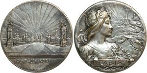 O6244 Russia Inédit Médaille Pont Alexandre III Dropsy 1900 Silvered SUP