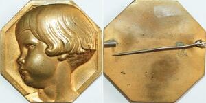 O6252 France Rare Médaille Art Déco Octogonale Jeune enfant Turin SUP